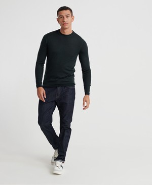 Superdry Edit Merino Crew Neck Férfi Ugró Fekete/MélyZöld | TYSXM6854